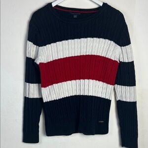 Tommy Hilfiger Women's Sweater - Black, White, Red 90s retro style